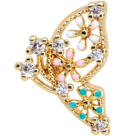 20G 1/4 Clear CZ Gem Gold Tone Abstract Butterfly Nose Bone