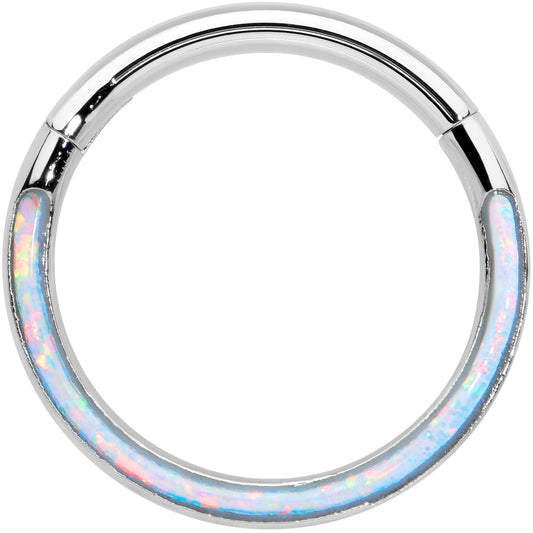 16G 3/8 White Synthetic Opal Bottom Curve Hinged Segment Ring