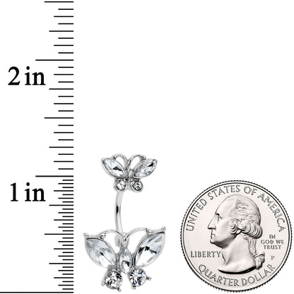Clear Gem Double Butterfly Double Mount Belly Ring