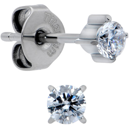 20G Clear CZ Gem 3mm G23 Titanium Post Stud Earrings