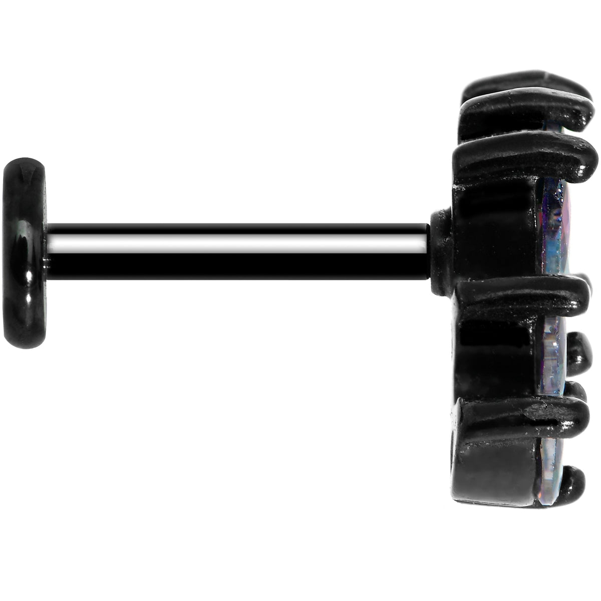16G 5/16 Clear CZ Gem Black Fan Internally Threaded Labret Tragus