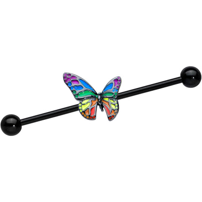 14G Black Rainbow Pride Butterfly Industrial Barbell 38mm