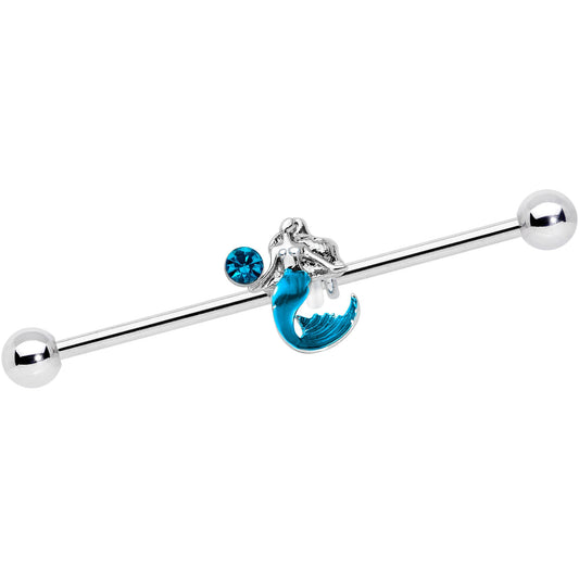 14G Blue Gem Blue Mermaid Industrial Barbell 38mm