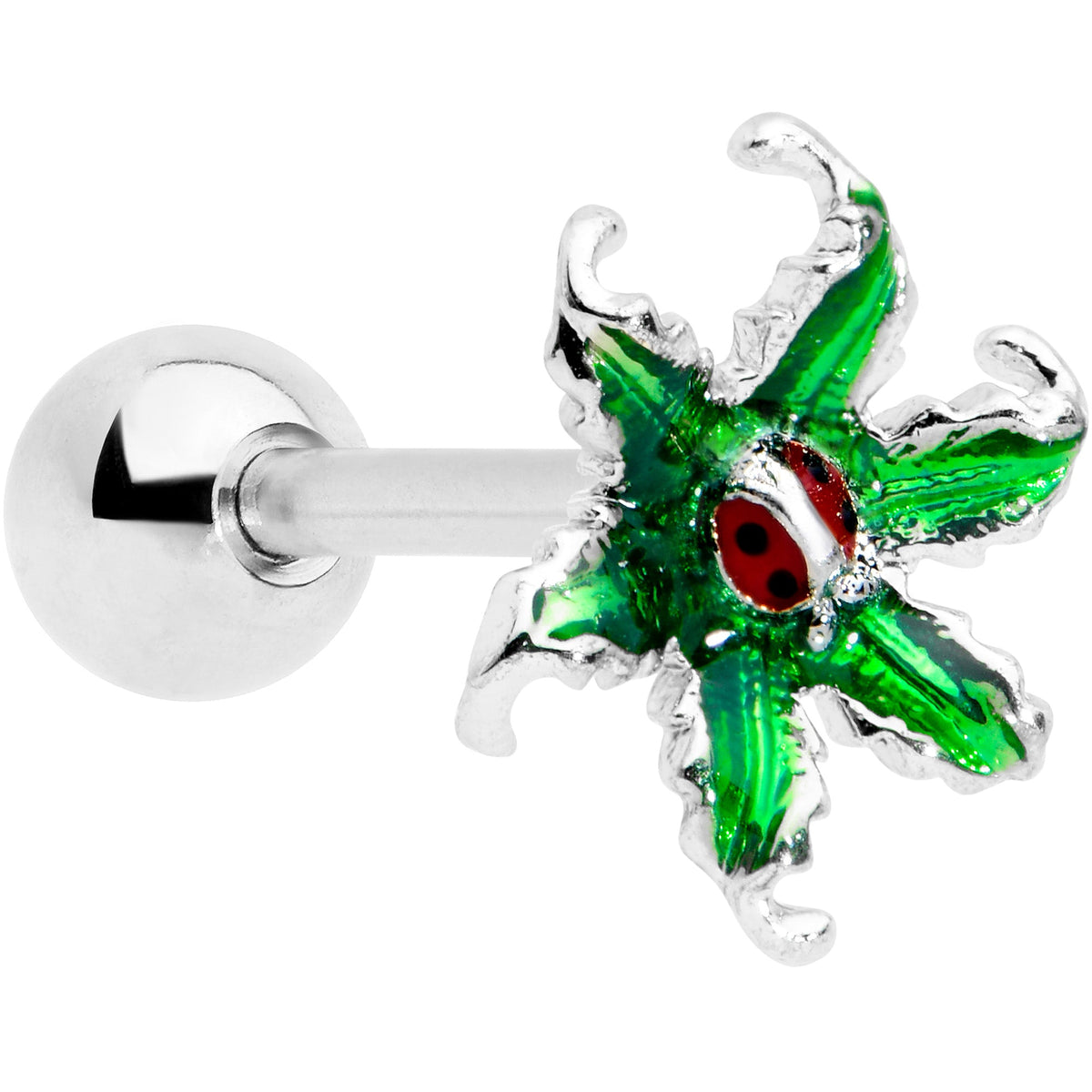 16G 1/4 Tiny Ladybug Leaves Cartilage Tragus Earring