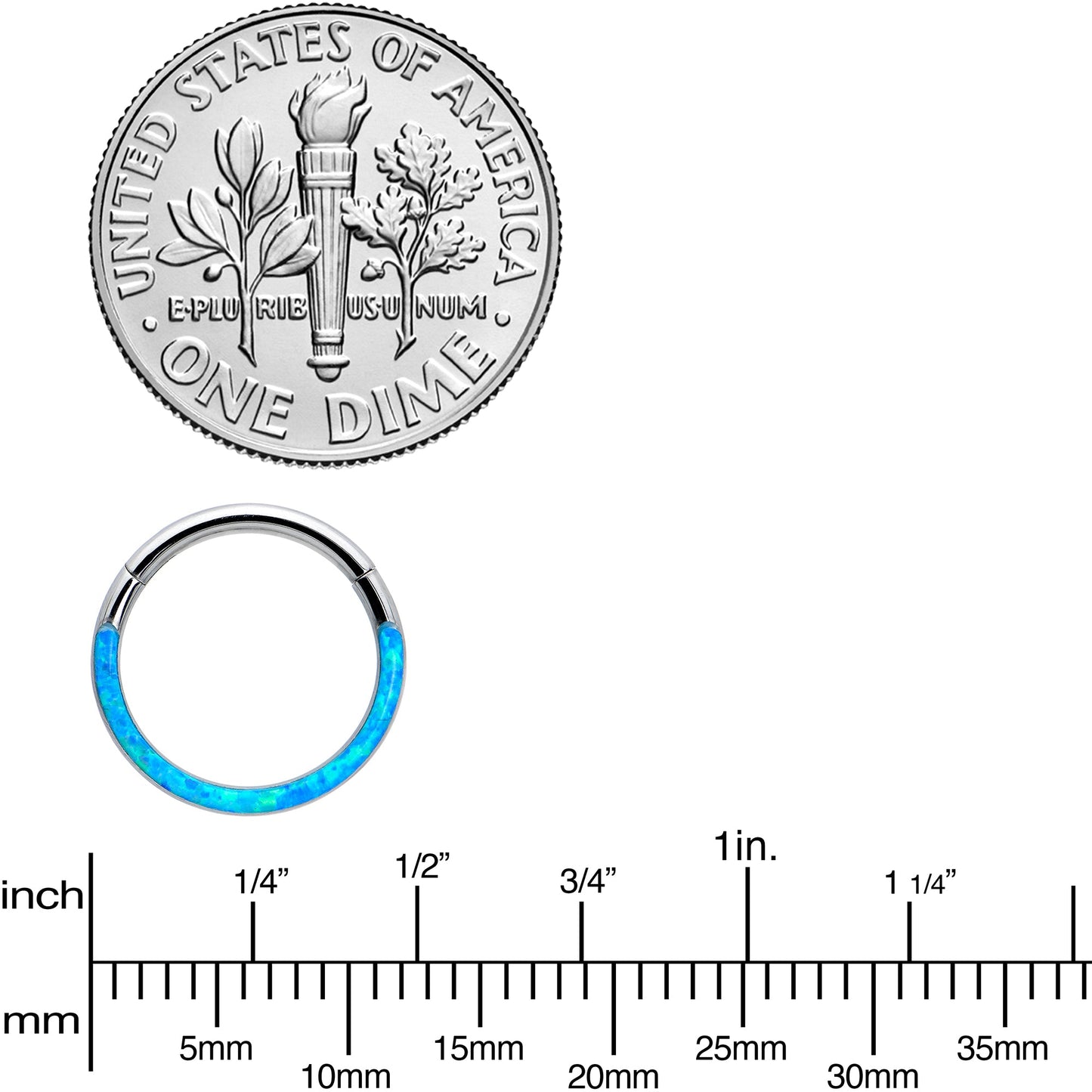 16G 3/8 Aqua Synthetic Opal Bottom Curve Hinged Segment Ring