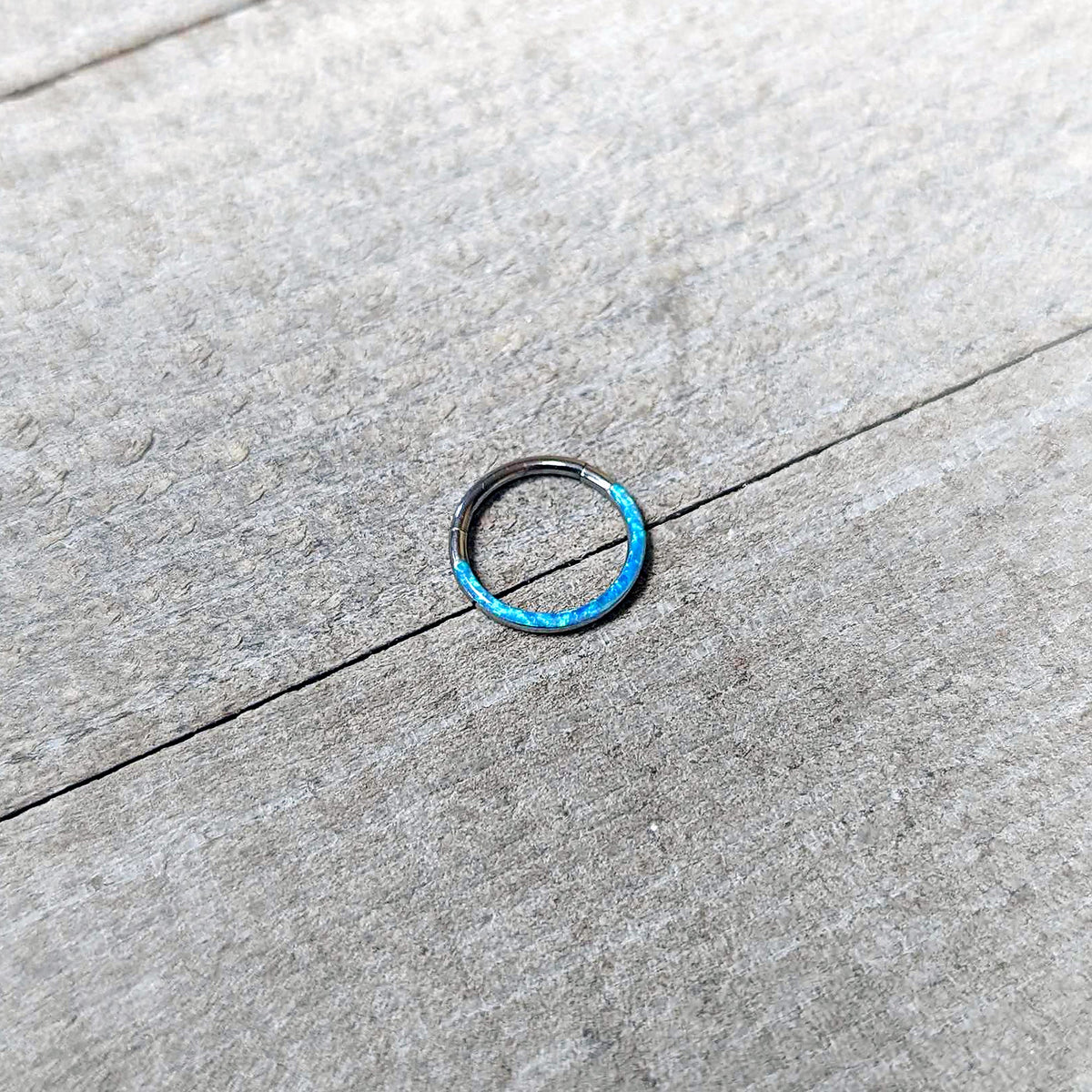 16G 3/8 Aqua Synthetic Opal Bottom Curve Hinged Segment Ring