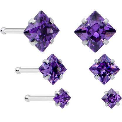 20G 1/4 Purple Gem Square Nose Bone Set of 6