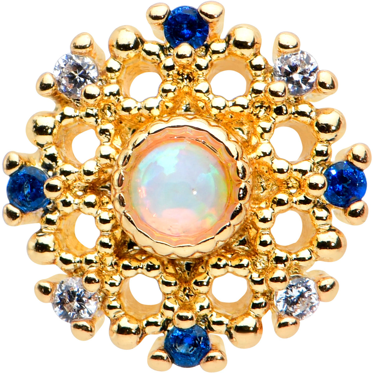 16G 1/4 White Synthetic Opal Gold Tone Sun Labret Monroe Tragus