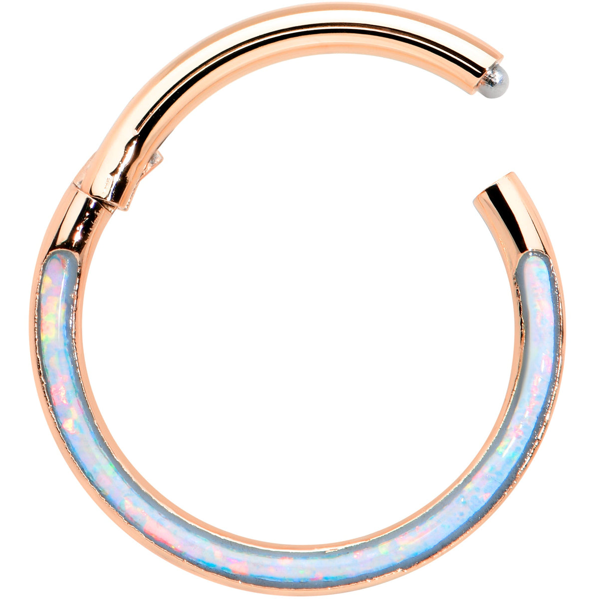 16G 3/8 Synth Opal Rose Gold Tone Bottom Curve Hinge Segment Ring