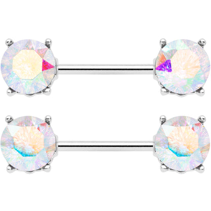 14G 9/16 Aurora Gem Simply Elegant Barbell Nipple Ring Set