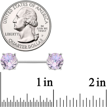 14G 9/16 Pink Gem Simply Elegant Barbell Nipple Ring Set