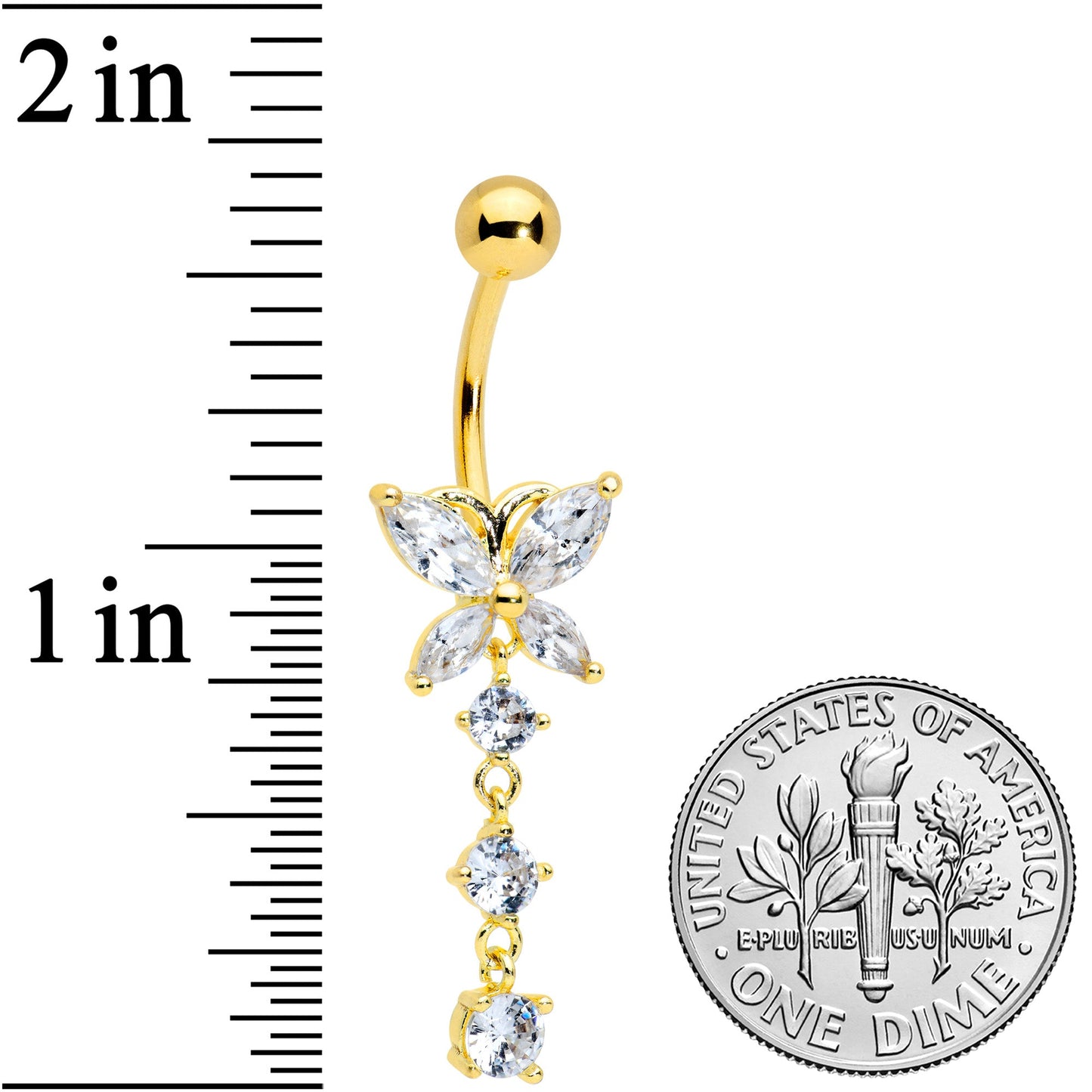 Clear CZ Gem Gold Tone Open Wing Butterfly Dangle Belly Ring