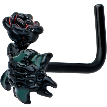 20G 7mm Black Skeleton Flower Halloween L Shape Nose Ring
