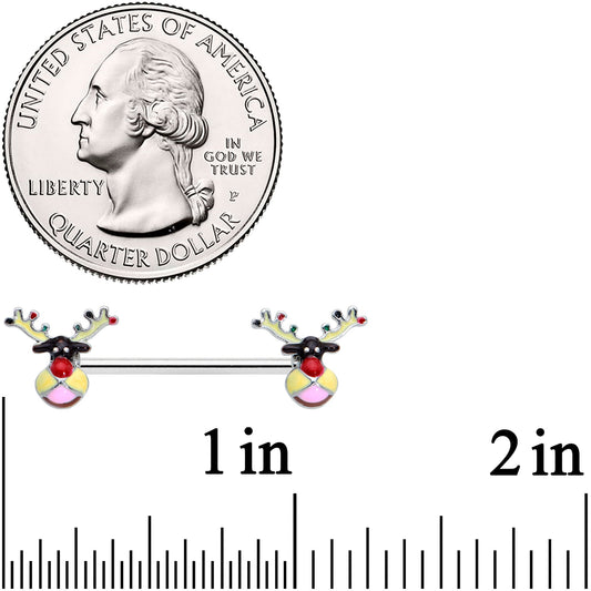 14G 9/16 Colorful Reindeer Christmas Barbell Nipple Ring Set