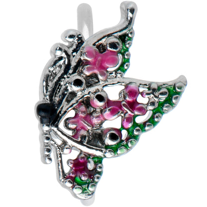 20G 5/16 Pink Gem Openwork Butterfly Wings Nose Hoop