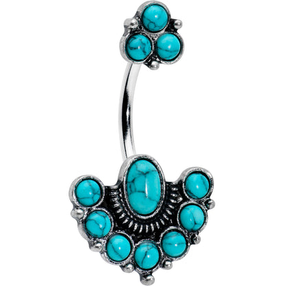Blue Turquoise Stone Southwest Shield Double Mount Belly Ring