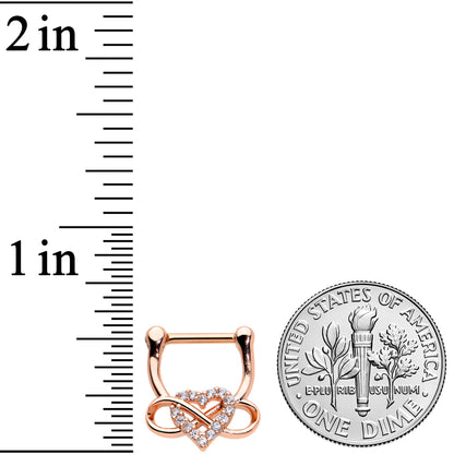 16G 5/16 Clear CZ Gem Rose Gold Tone Infinity Heart Clicker