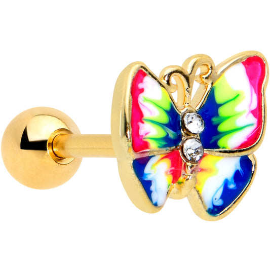 16G 1/4 Clear Gem Gold Tone Bright Butterfly Cartilage Tragus