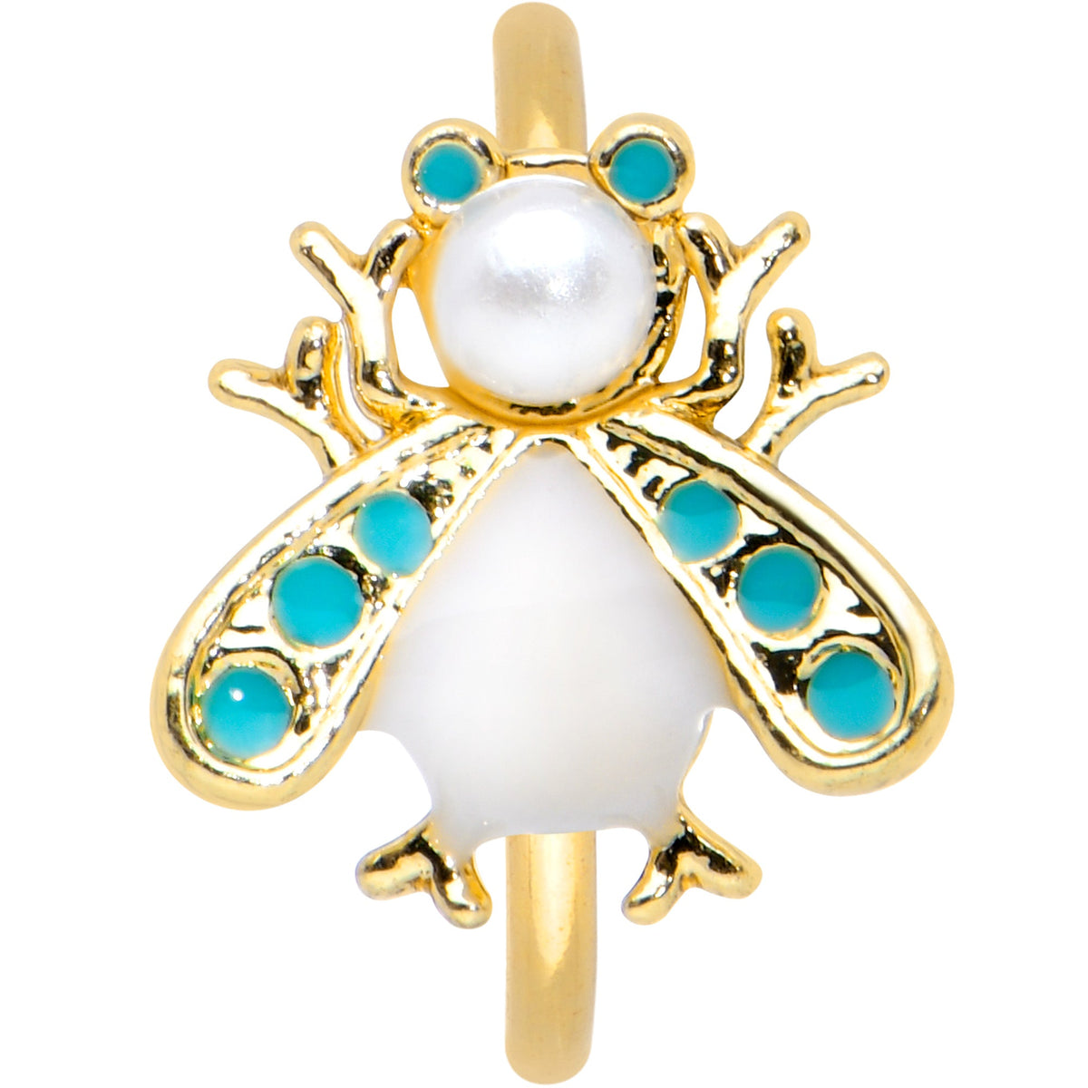20G 5/16 White Gem Gold Tone Snow Bug Nose Hoop
