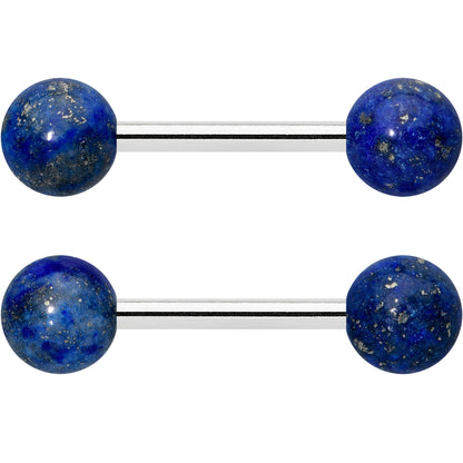 14G 1/2 Elegant Blue Agate Barbell Nipple Ring Set