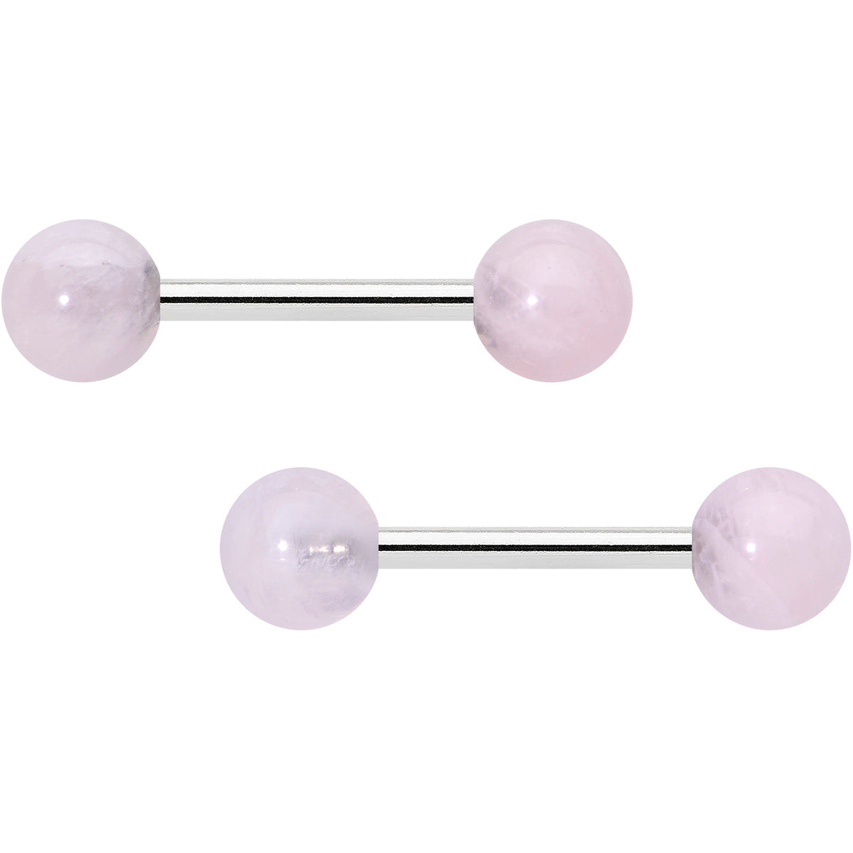 14G 1/2 Elegant Pink Rose Quartz Barbell Nipple Ring Set