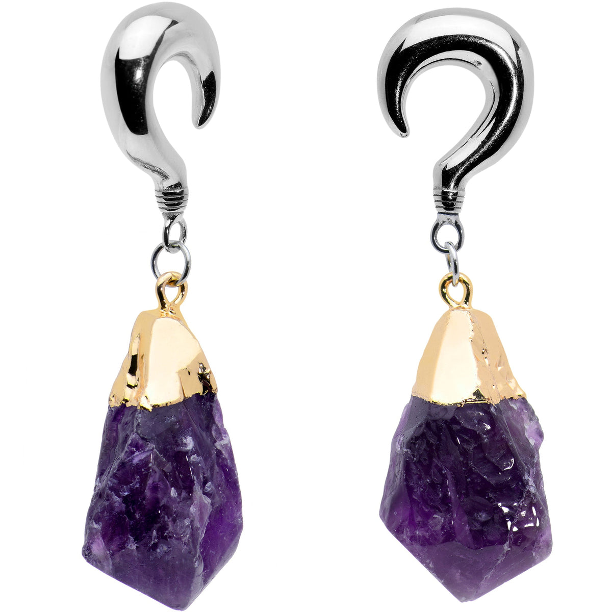 2G Purple Stone Point Curved Taper Ear Weights