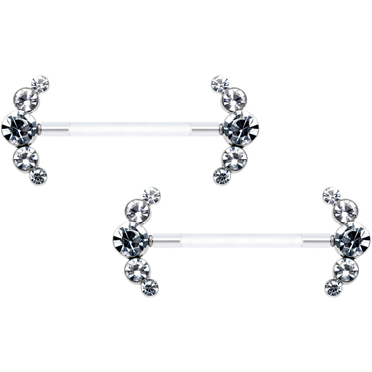 14G 13/16 Clear Gem Bioplast Simple Curve Barbell Nipple Ring Set