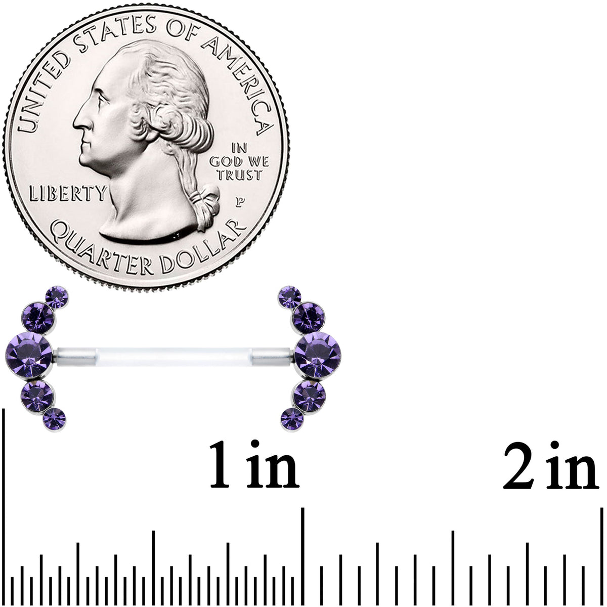 14G 13/16 Purple Gem Bioplast Simple Curve Nipple Ring Set