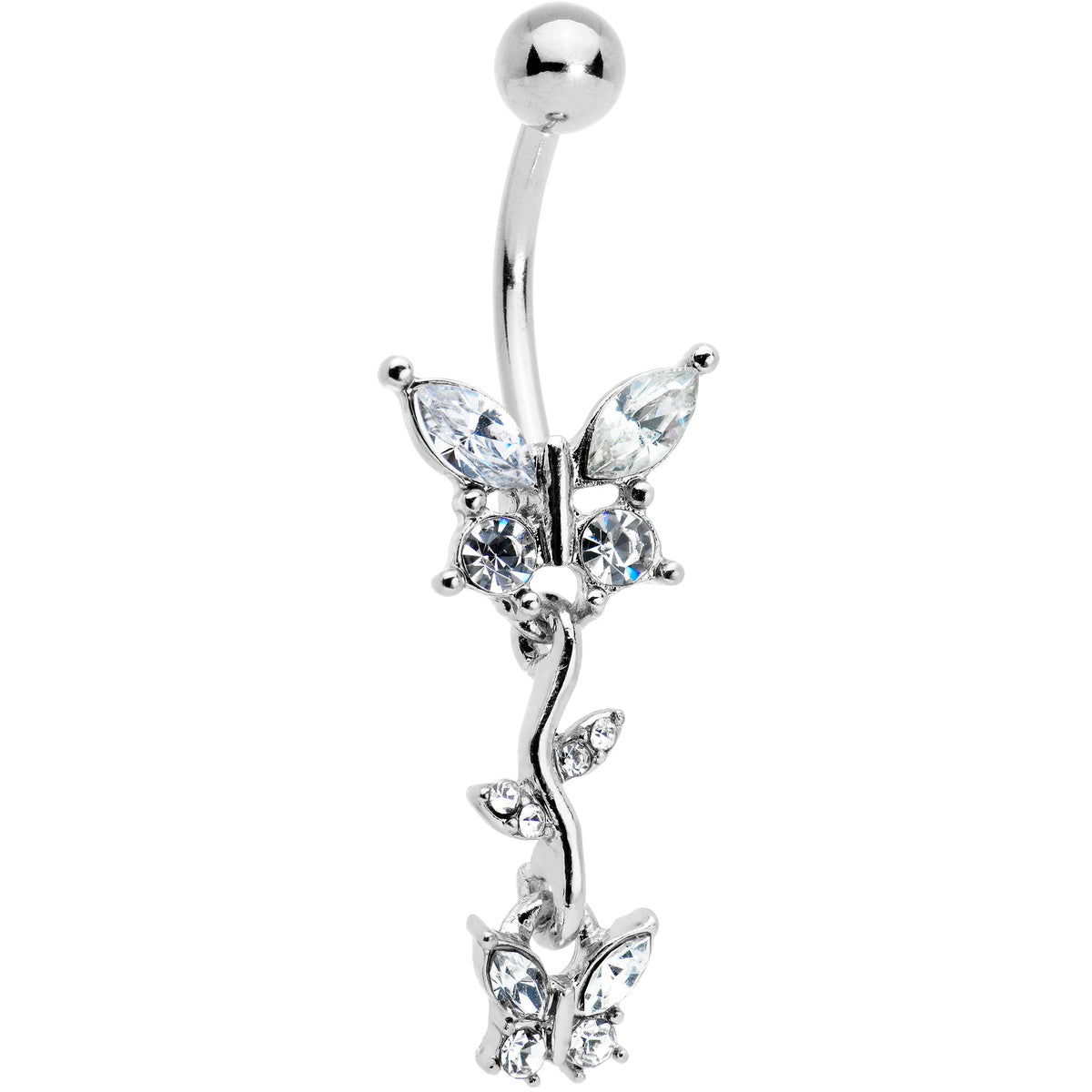 Clear Gem Vine Butterfly Dangle Belly Ring