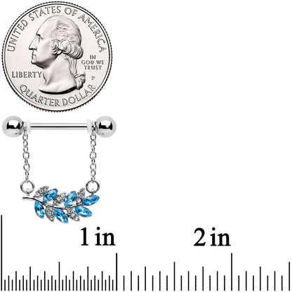 14G 9/16 Clear Blue Gem Leafy Branch Dangle Nipple Ring Set