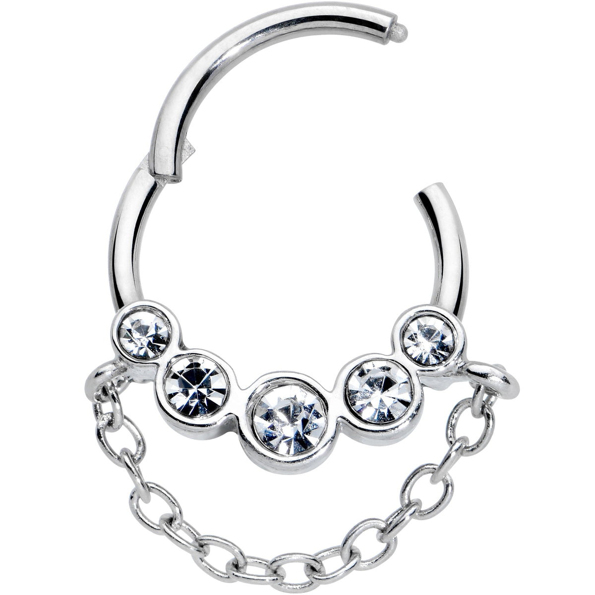 16G 3/8 Clear Gem Trio Chain Dangle Hinged Segment Ring