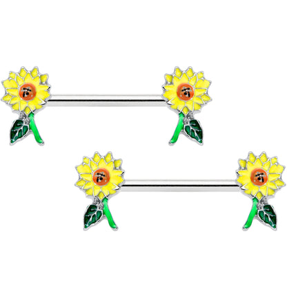 14G 9/16 Cheery Sunflower Barbell Nipple Ring Set