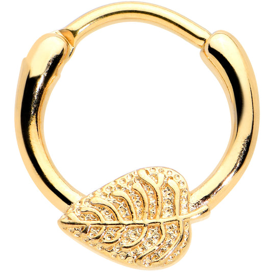 16G 3/8 Gold Tone Autumn Textured Leaf Cartilage Clicker Ring