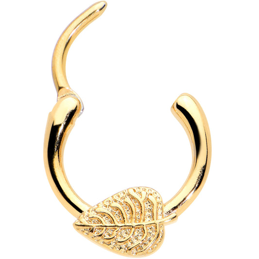 16G 3/8 Gold Tone Autumn Textured Leaf Cartilage Clicker Ring