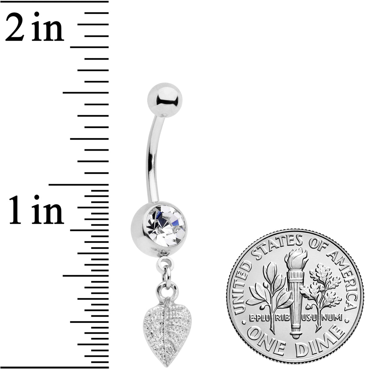 Clear Gem Autumn Lovely Textured Leaf Dangle Belly Ring