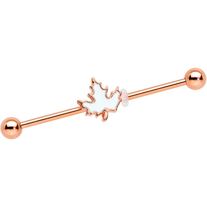 14G Rose Gold Hue Autumn White Maple Leaf Industrial Barbell 38mm