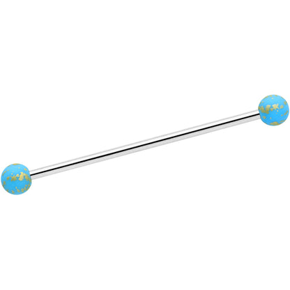 14G Matte Blue Splatter Pattern Ends Industrial Barbell 38mm