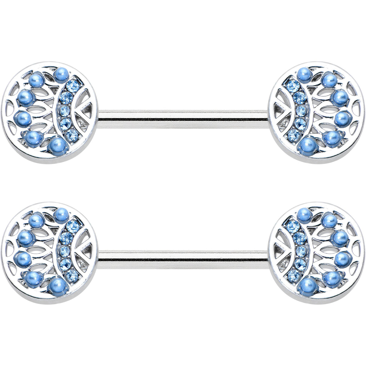 14G 1/2 Blue Gem Geometric Blues Barbell Nipple Ring Set