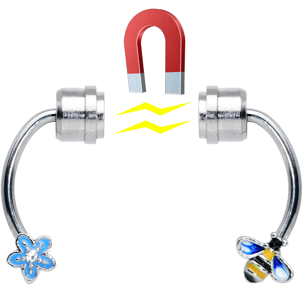 Bee Flower Ends Non Pierced Magnetic Clip On Fake Septum Ring