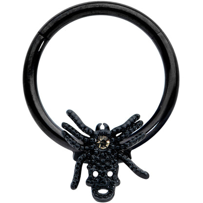 16G 3/8 Yellow Gem Spider Skull Halloween Hinged Segment Ring