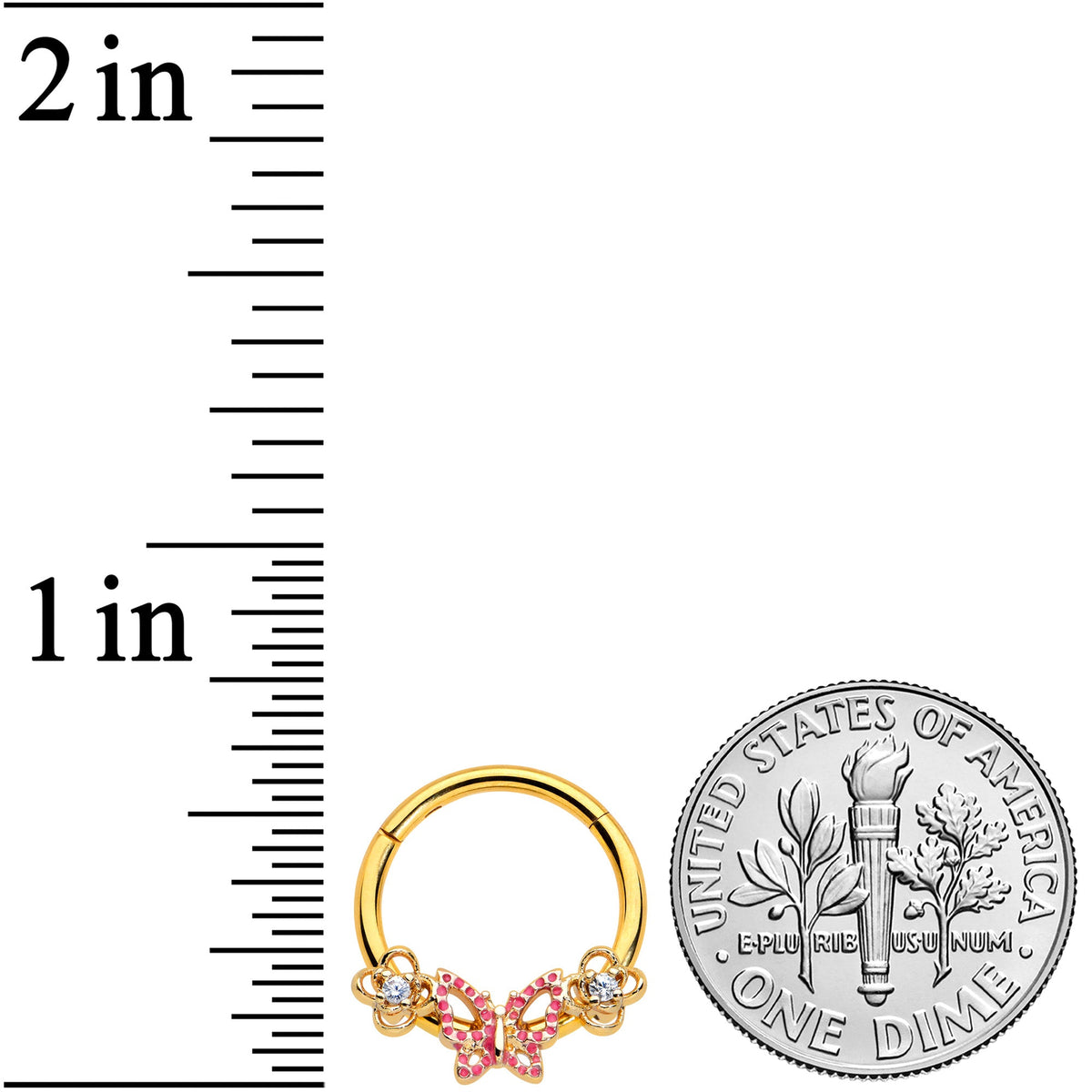 16G 3/8 Clear CZ Gem Gold Hue Sweet Butterfly Hinged Segment Ring