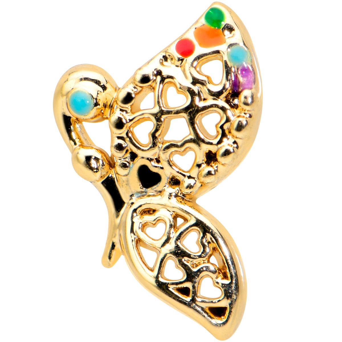 16G 1/4 Clear CZ Gem Gold Tone Heart Butterfly Cartilage Tragus