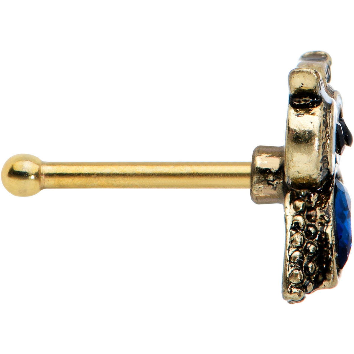 20G 1/4 Blue Gem Gold Tone Wide Eyed Owl Nose Bone