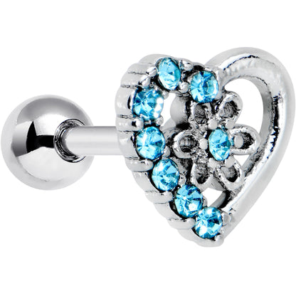 16G 1/4 Blue Gem Floral Hollow Heart Cartilage Tragus Earring