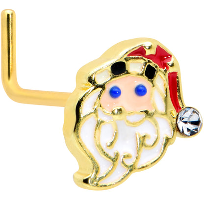20G 7mm Clear Gem Gold Tone Santa Christmas L Shape Nose Ring