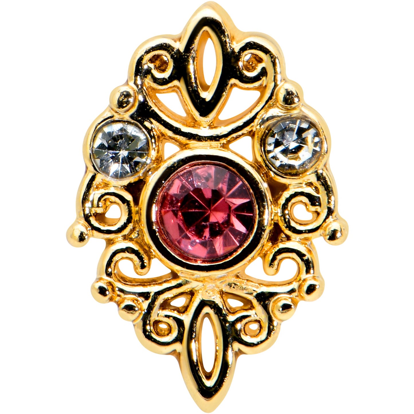 16G 1/4 Pink Clear Gem Gold Tone Lace Love Labret Monroe Tragus