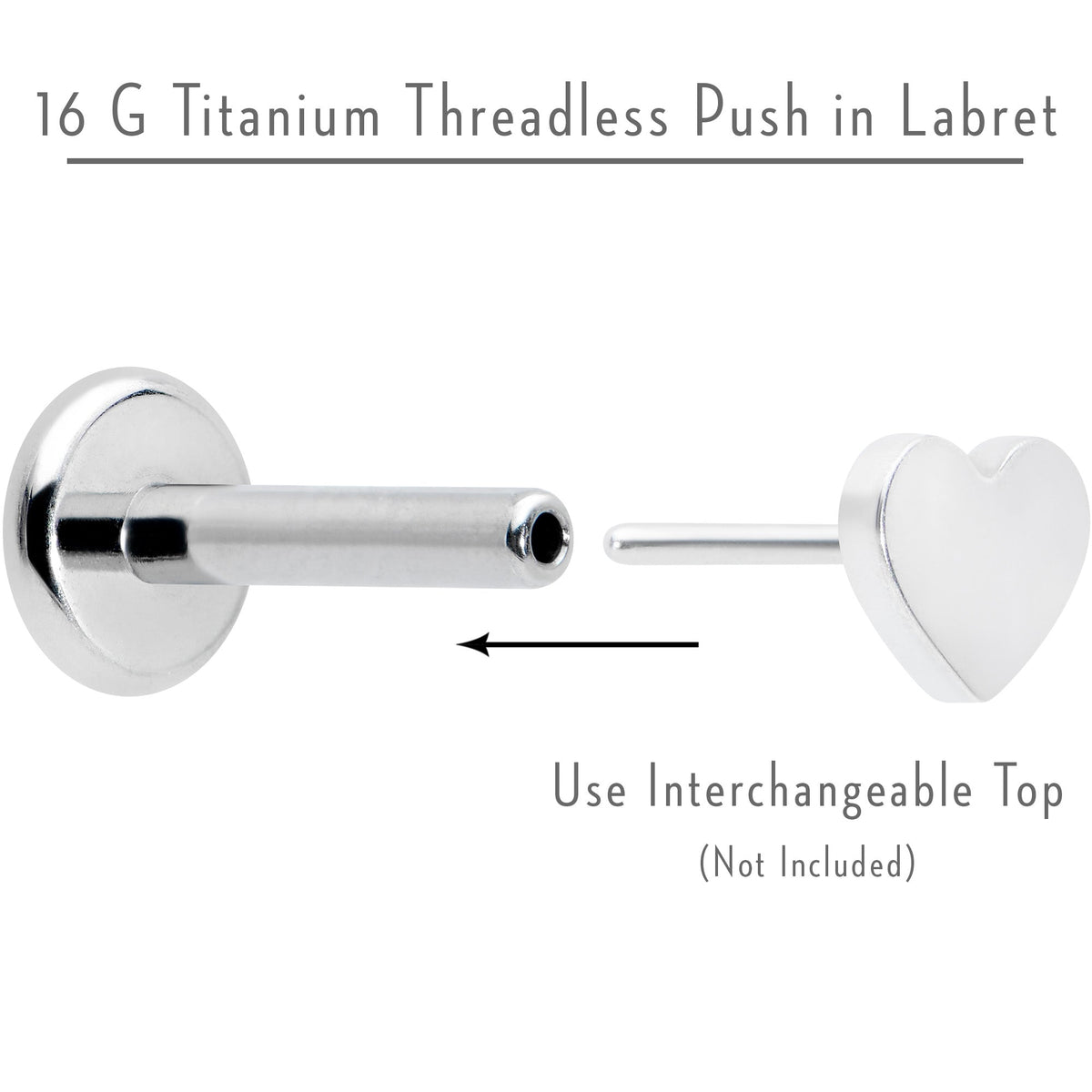 16G 1/4 G23 Titanium Threadless Post Only Labret Tragus