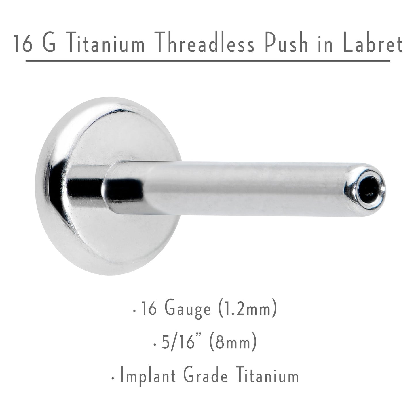 16G 5/16 G23 Titanium Threadless Post Only Labret Monroe Tragus