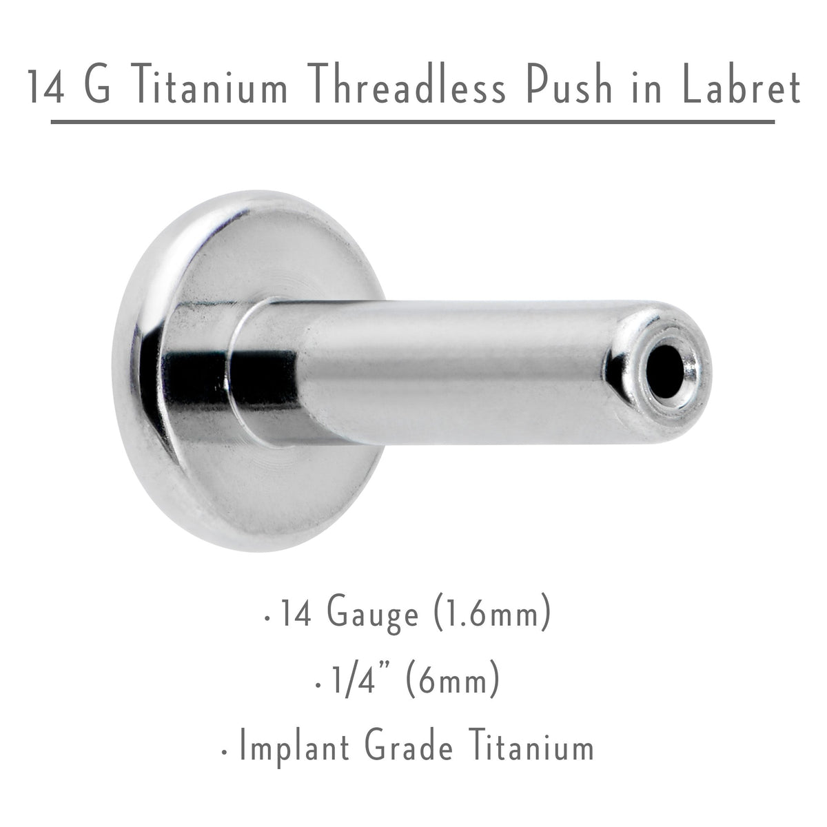 14G 1/4 G23 Titanium Threadless Post Only Labret Monroe Tragus