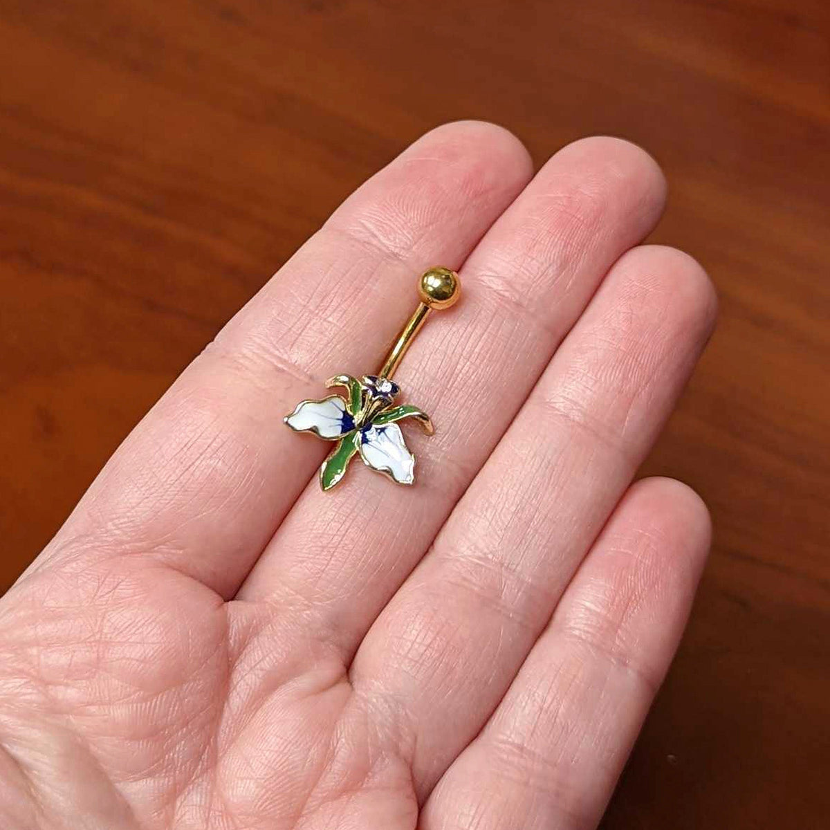 Clear Gem Gold Tone Iris Flower Belly Ring
